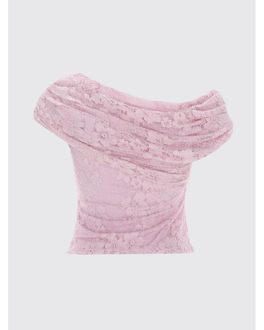 Self-Portrait Pink Off-The-Shoulder Lace Slim Fit Top With Straight Neckline