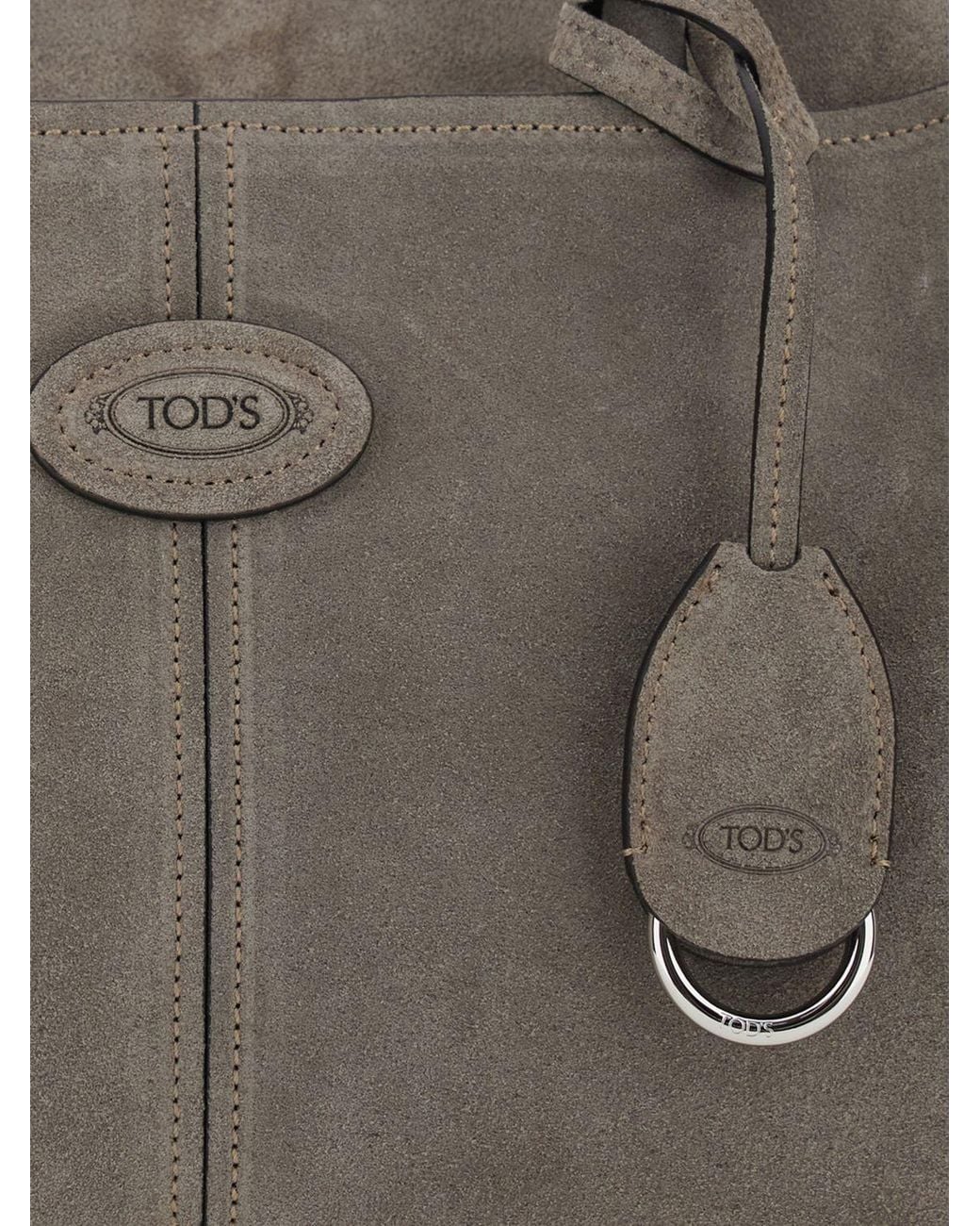 Tod's Gray Leather And Suede Handbag With Double Handle And Logo Charm