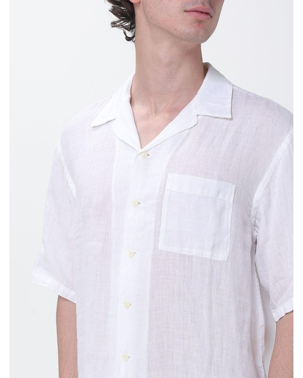120% Lino White Casual Linen Shirt for men
