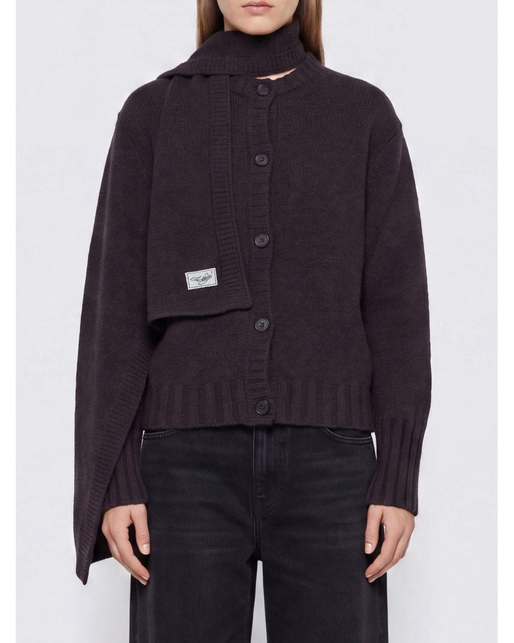 The Attico Blue Wool And Cashmere Crewneck Cardigan With Ribbed Edges