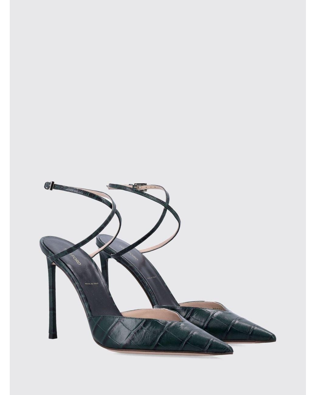 Tom Ford Green Selen Croc-Effect Leather Pumps With Stiletto Heel And Ankle Strap