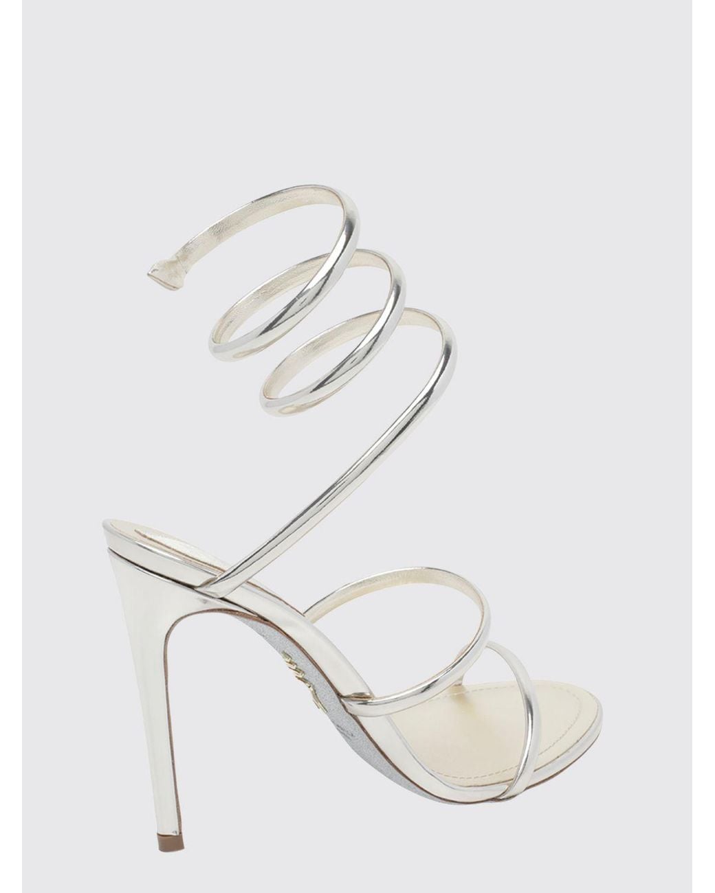 Rene Caovilla White Cleo Patent Leather Snake-Coil Sandals With Stiletto Heel