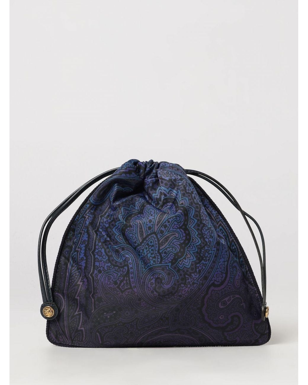 Etro Blue Mini Nylon Bucket Bag With Paisley Print And Pegaso Logo