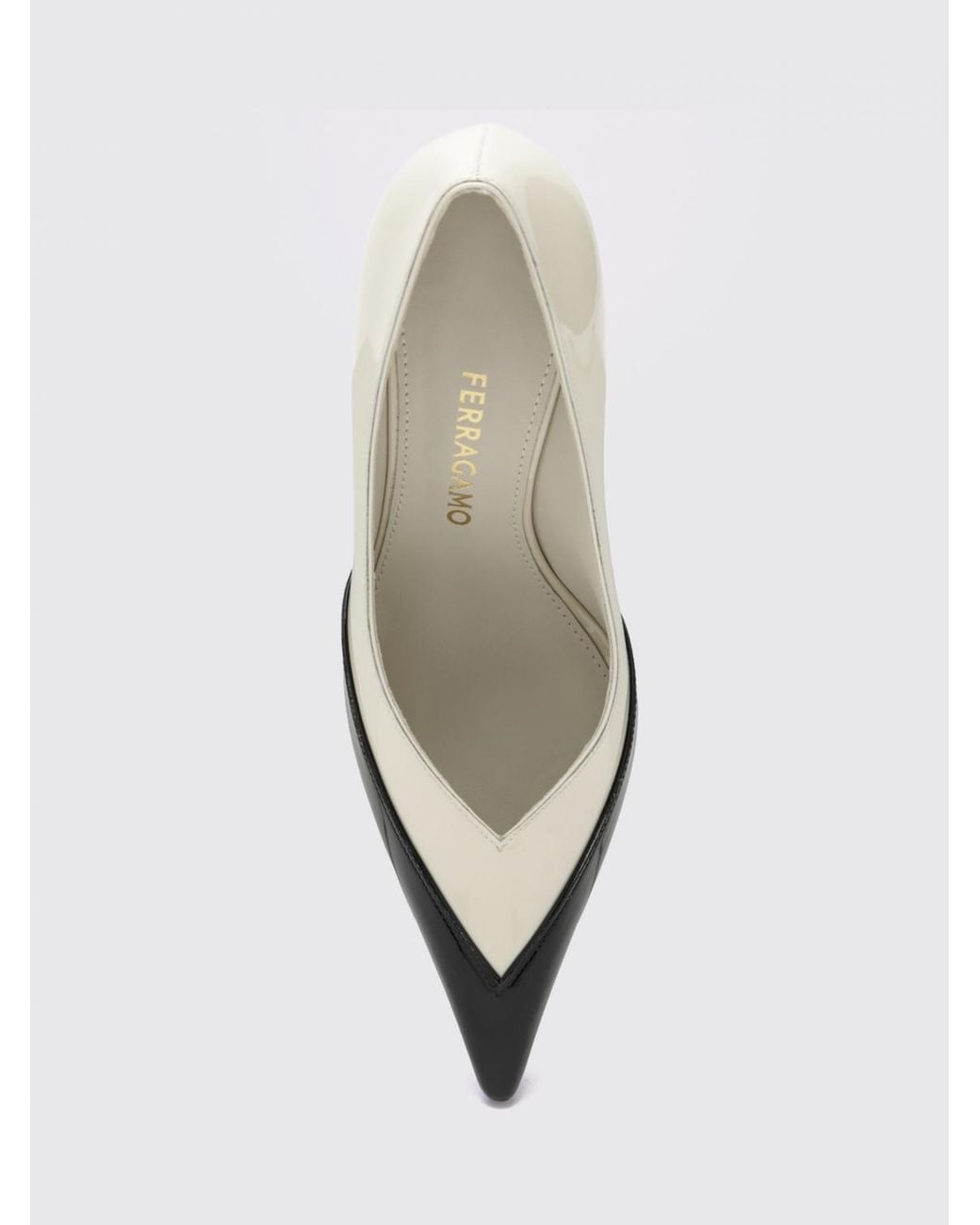 Ferragamo White Bicolour Patent Leather Court Shoes With Tapered Toe And High Heel