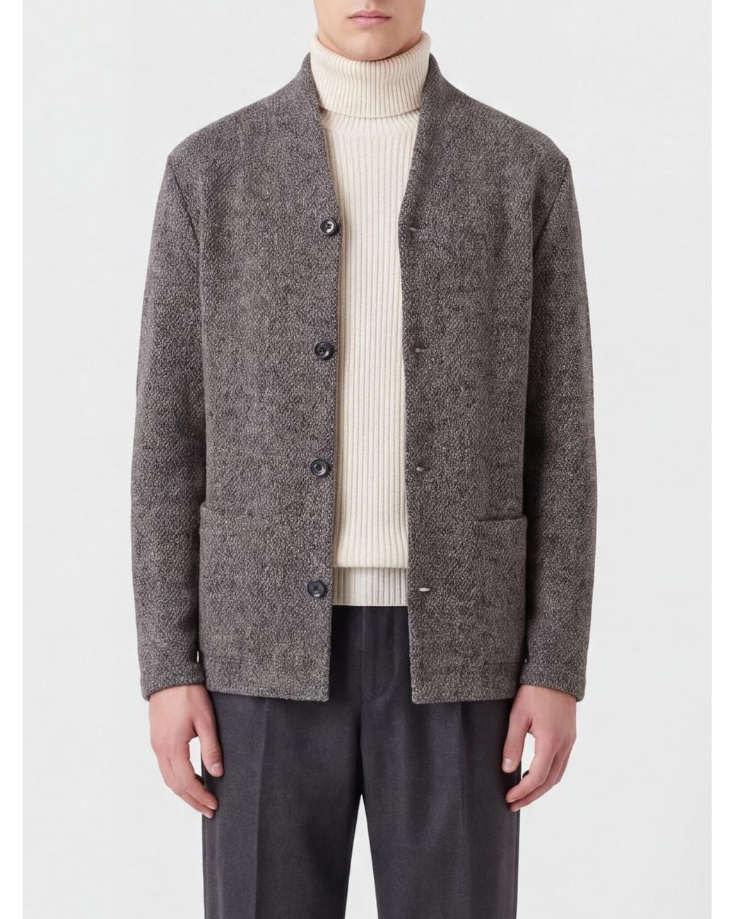 Emporio Armani Gray Single-Breasted Virgin Wool And Linen Blend Blazer With Patch Pockets for men