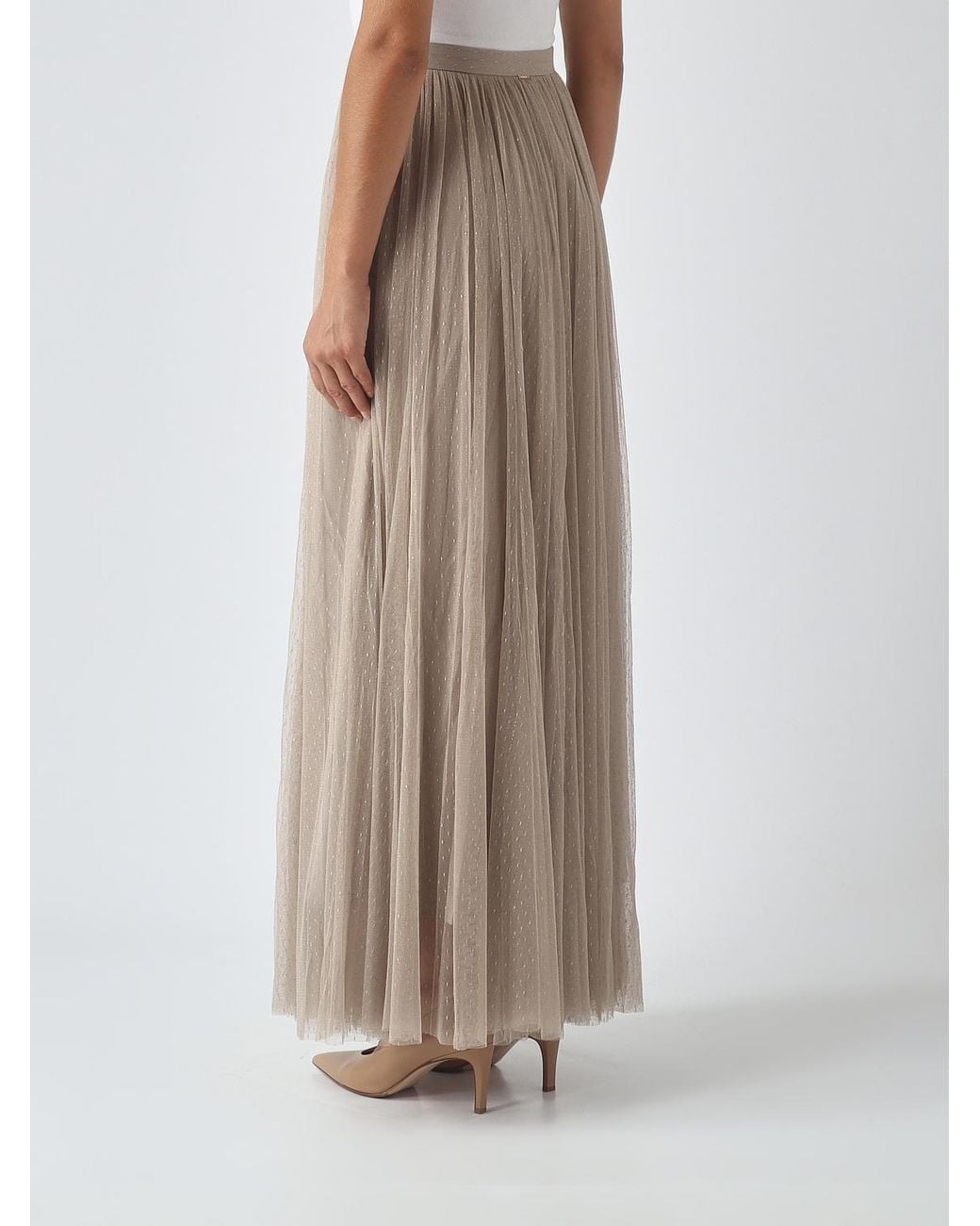 Twinset Brown High-Waisted Pleated Midi Skirt