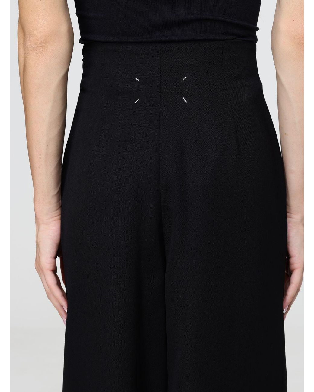 Maison Margiela Black High-Waisted Wool Wide-Leg Trousers With Four Stitches