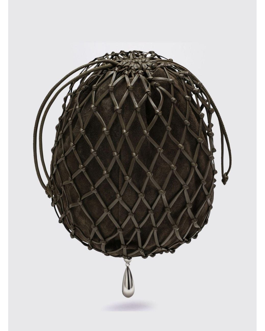 SAVETTE Black Macrame Nappa Leather Mini Bucket Bag With Net Design