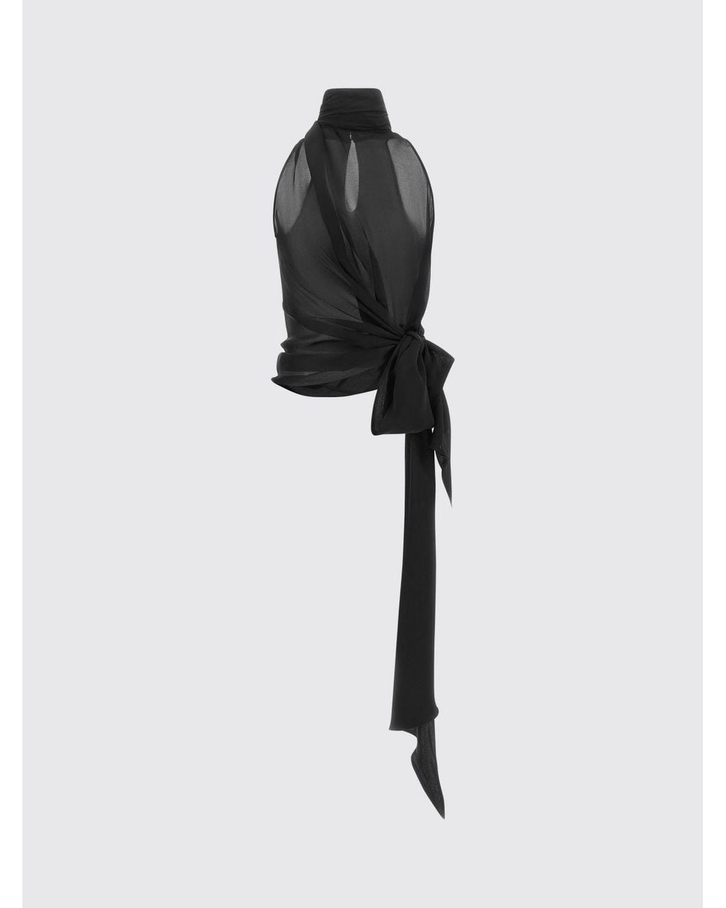 Balmain Black Pure Silk Halterneck Open-Shoulder Top