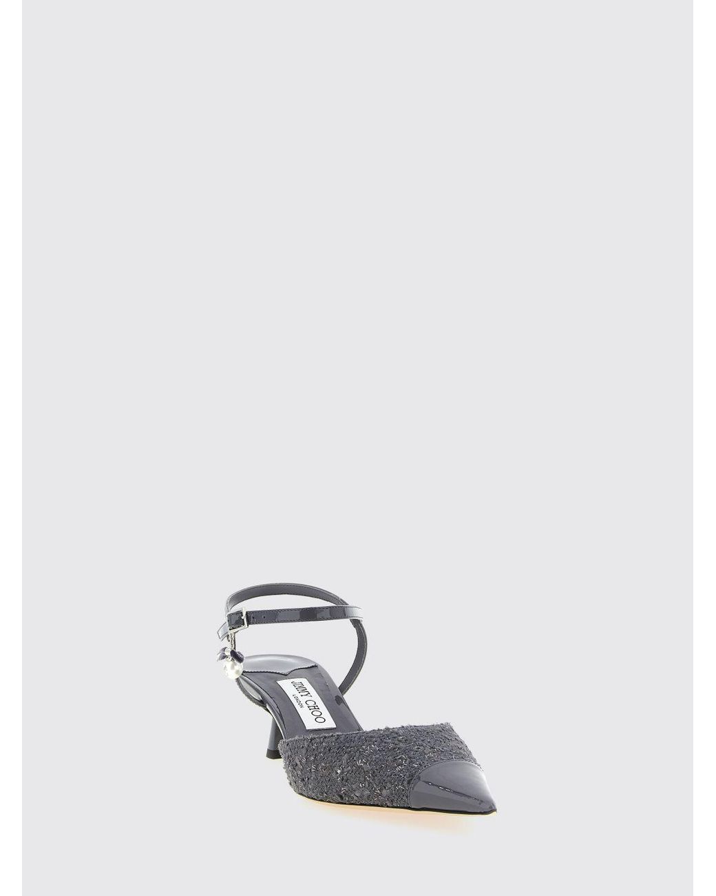 Jimmy Choo White Aren Tweed And Patent Leather Slingback