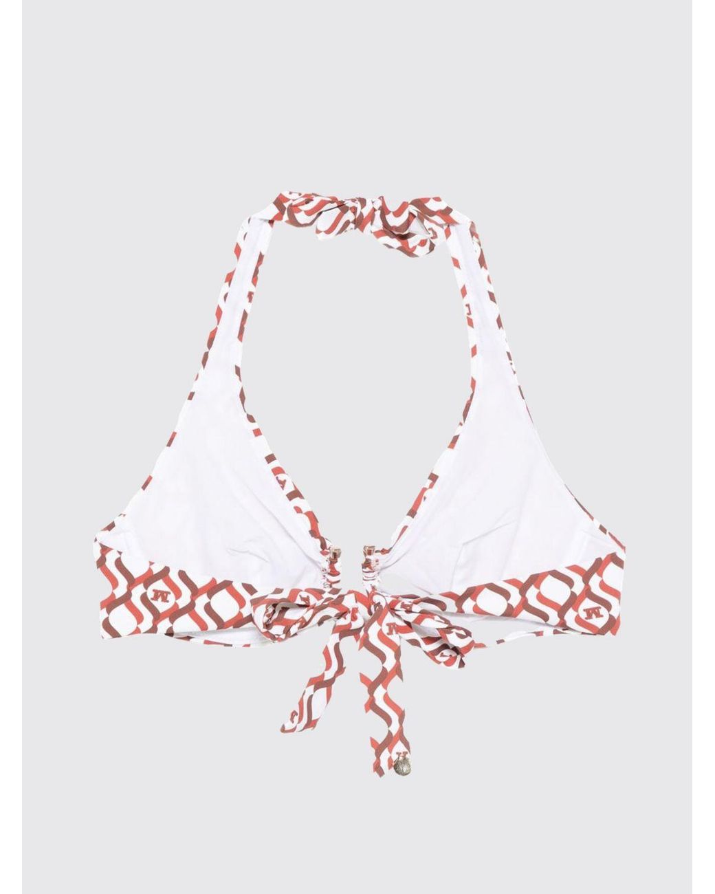 Max Mara Red Monogram Print Halterneck Bikini Top