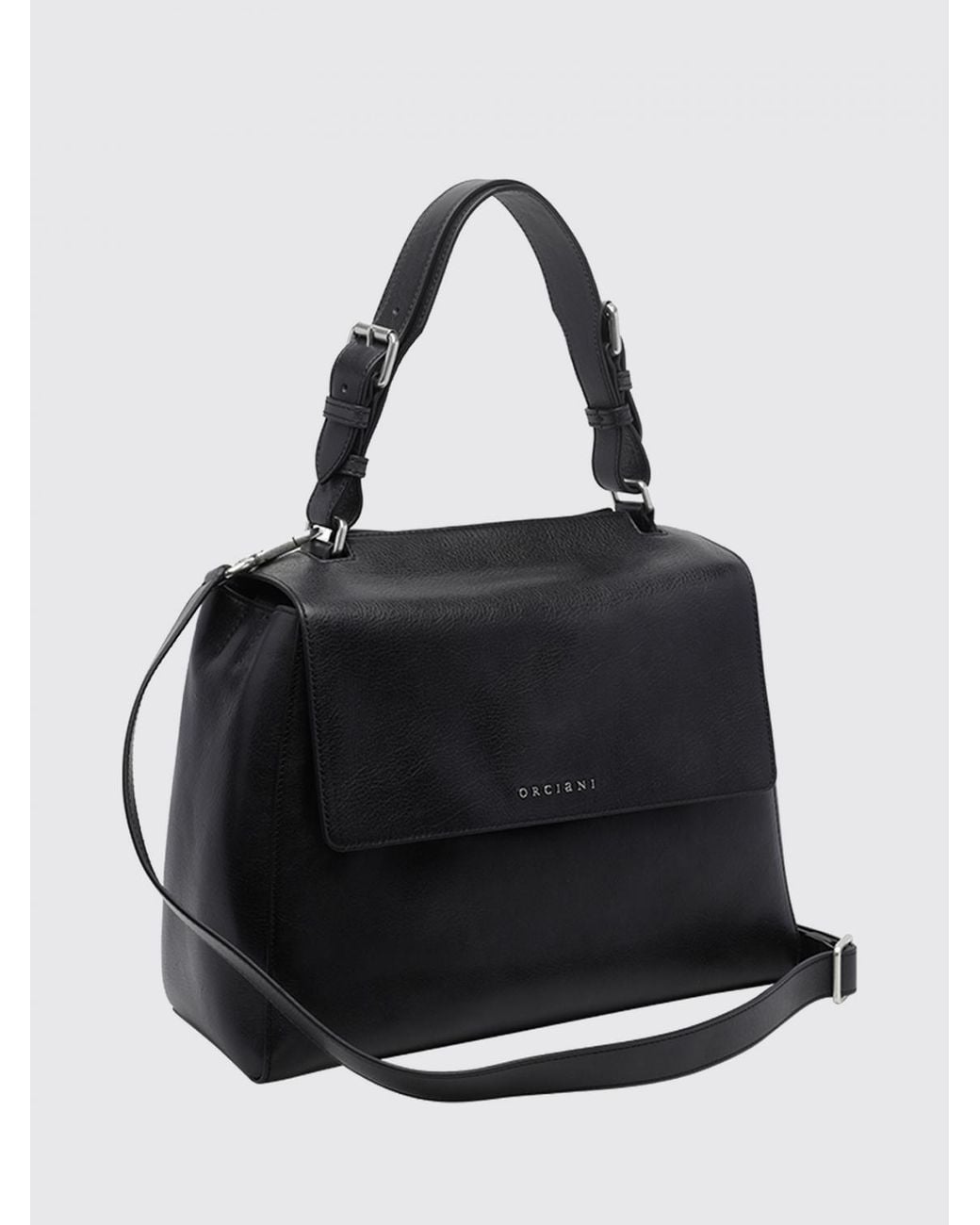 Orciani Black Sveva Flared Calf Leather Handbag With Removable Shoulder Strap