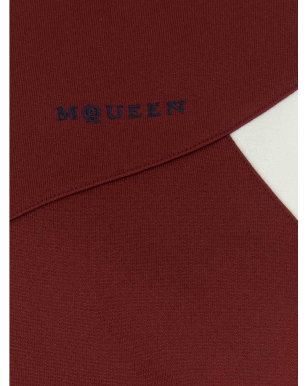 McQueen Red Zipped Turtleneck Sweatshirt With Contrast Logo for men