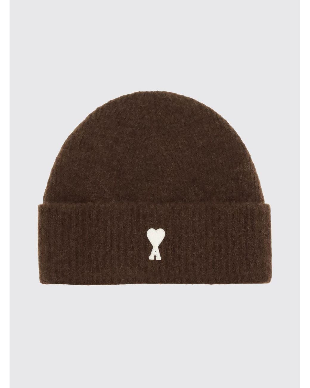 AMI Brown Wool And Alpaca Blend Beanie Hat With Embroidered Logo for men