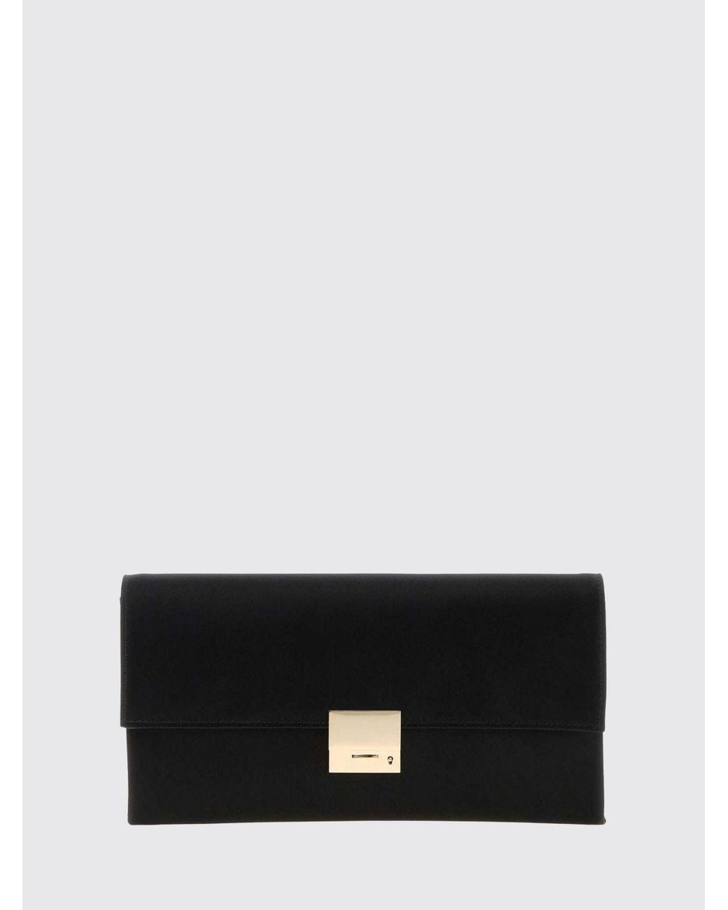 Tom Ford Black Rectangular Silk Clutch With Metallic Snap Closure And Engraved Logo