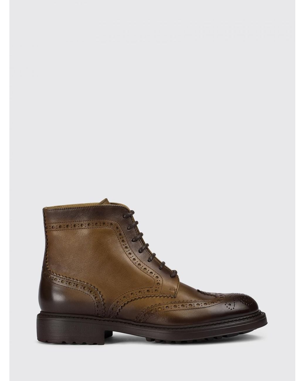 Doucal's Brown Leather Ankle Boots With Brogue Detail for men