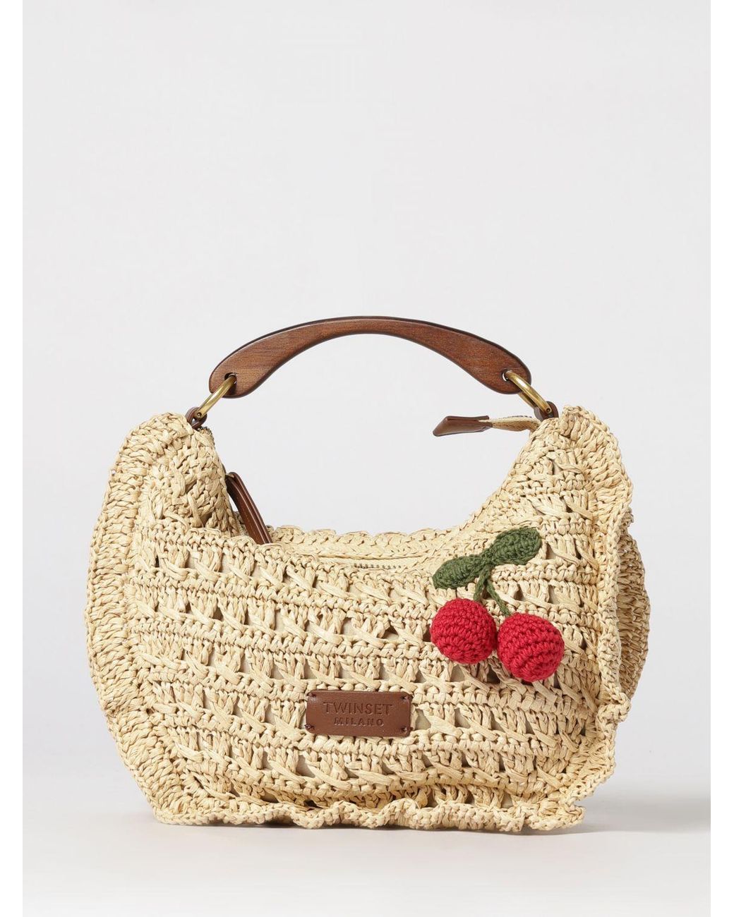 Twinset Metallic Crochet Raffia Bag