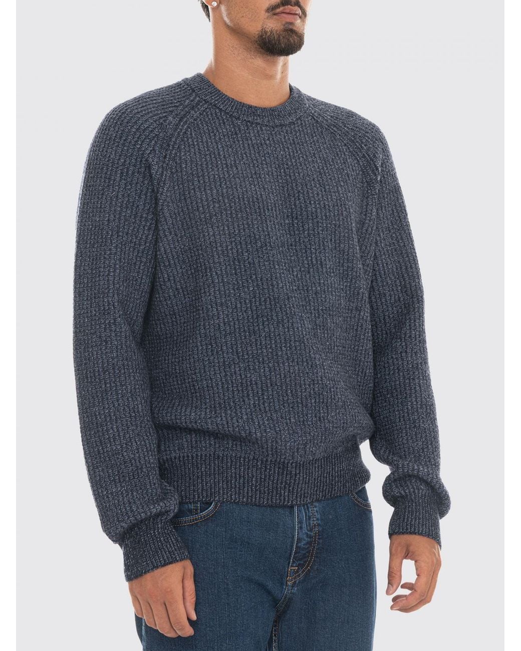 Boss Blue Relaxed Fit Virgin Wool Blend Crew Neck Jumper With Ribbed Trims for men