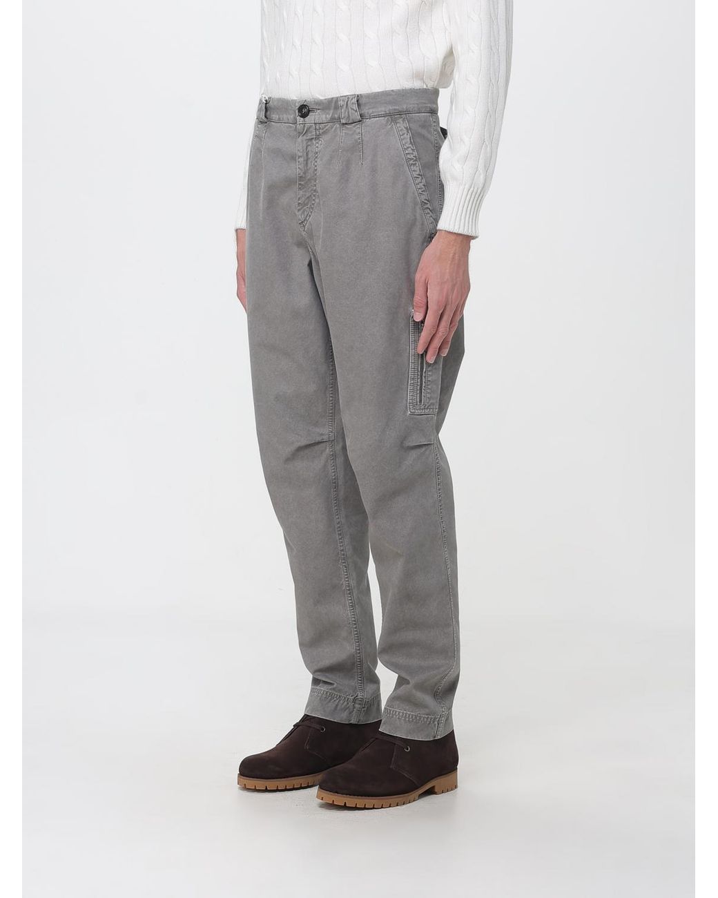 Brunello Cucinelli Gray Slim Fit Cotton Cargo Trousers With Side Pockets for men