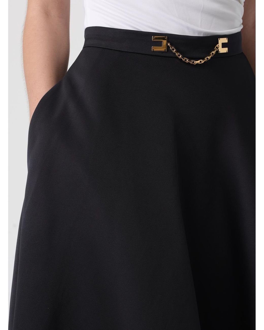 Elisabetta Franchi Black Satin Skirt