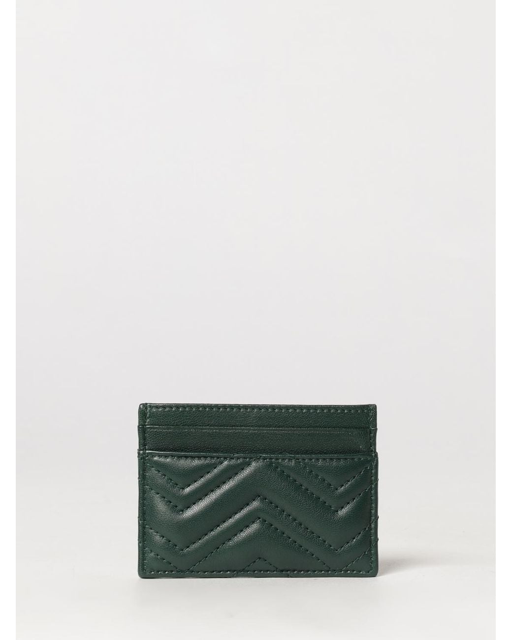 Gucci Green Gg Marmont Quilted Chevron Nappa Leather Card Holder