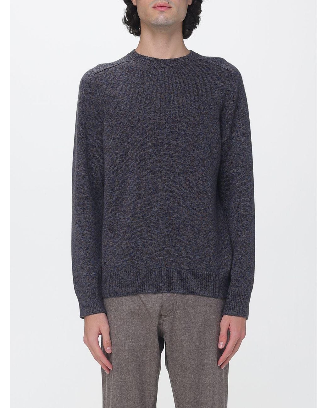 Luciano Barbera Blue Pure Cashmere Crewneck Jumper With A Slim Fit for men