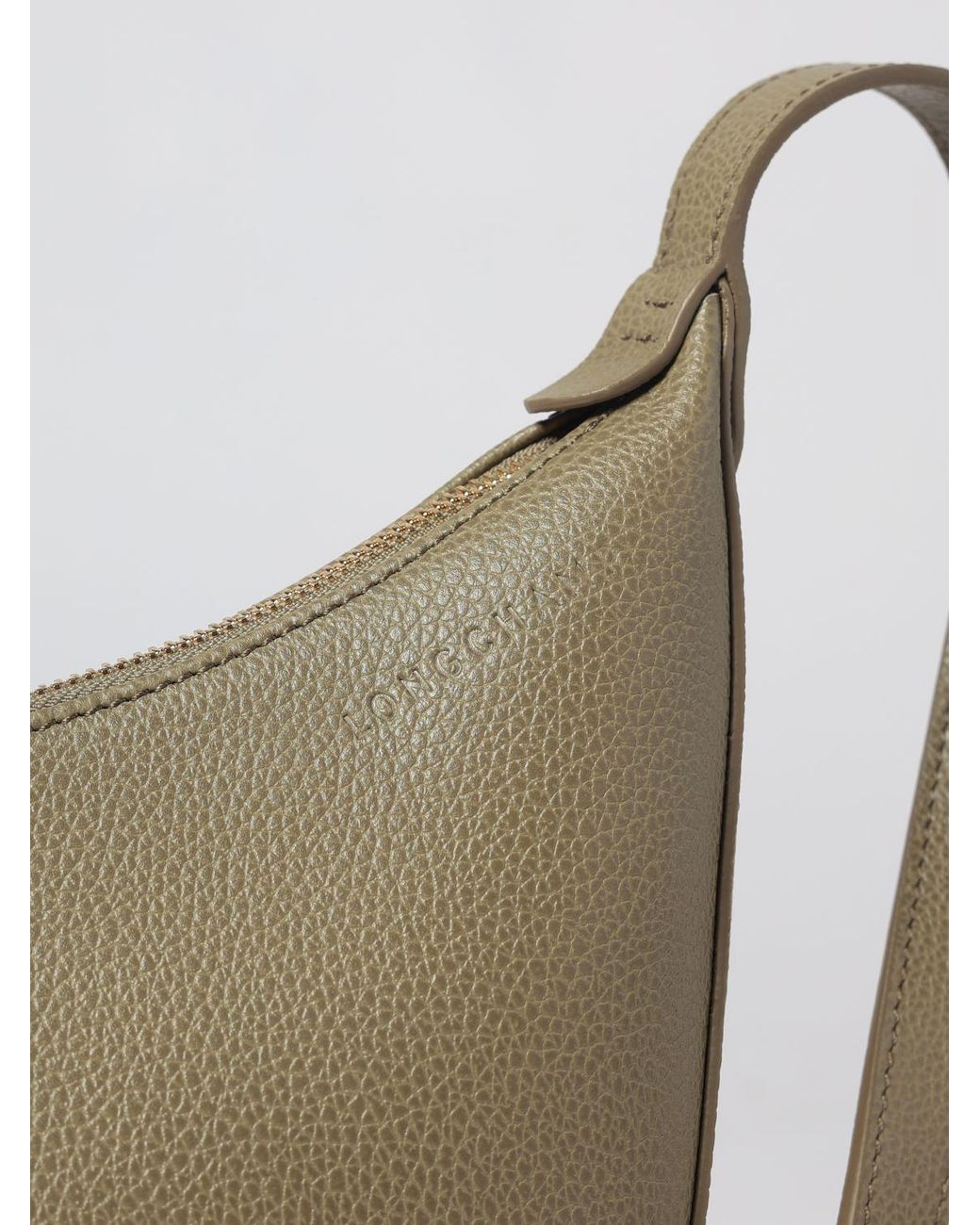Longchamp Gray Le Foulonné Toile Half-Moon Leather Shoulder Bag