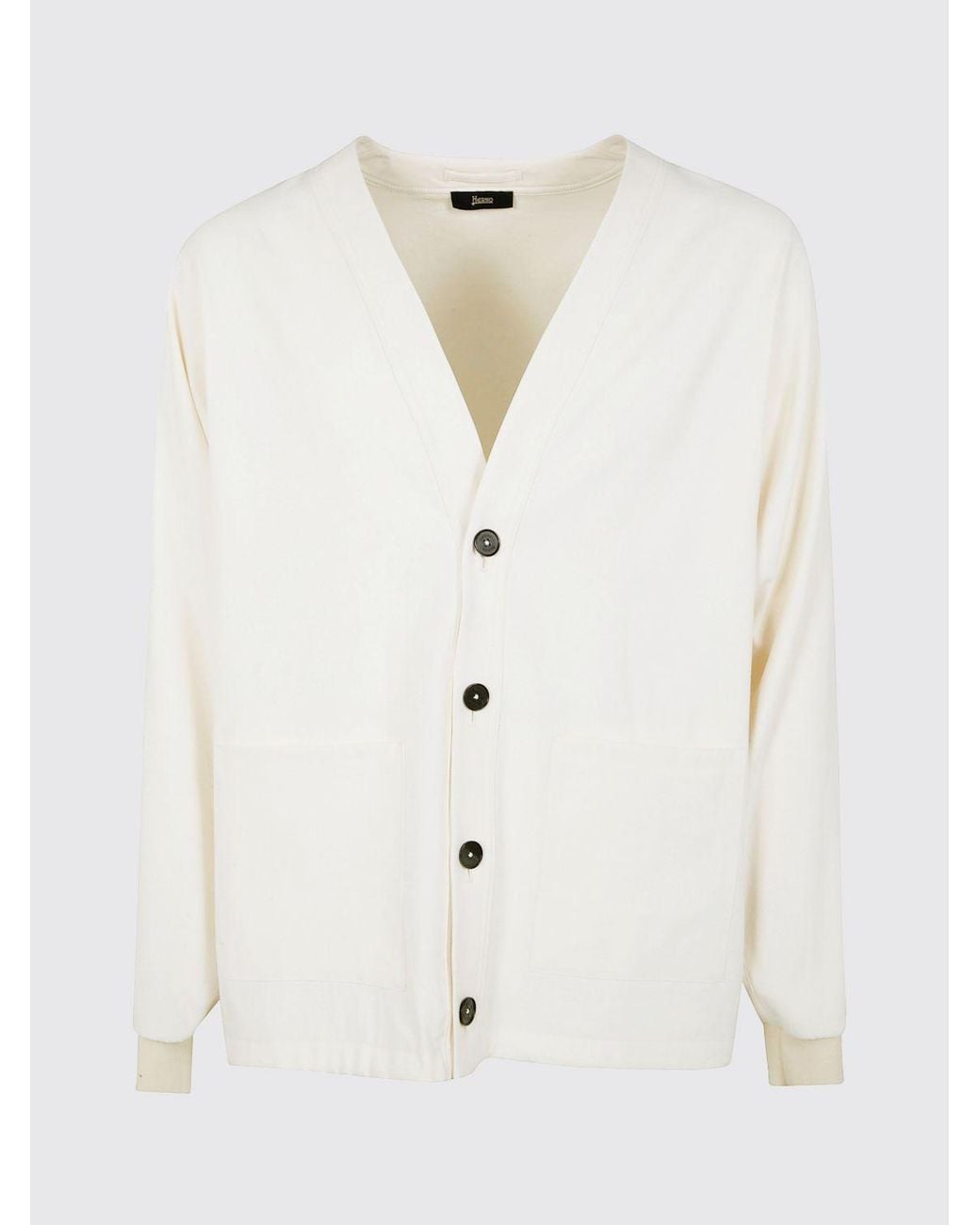 Herno Natural V-Neck Polyester Cardigan With Patch Pockets for men
