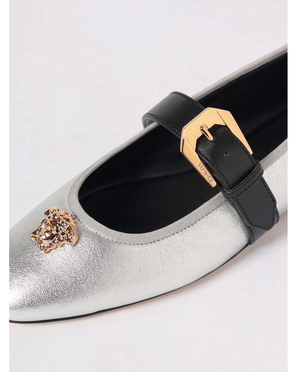 Versace White Laminated Nappa Ballerina Flats
