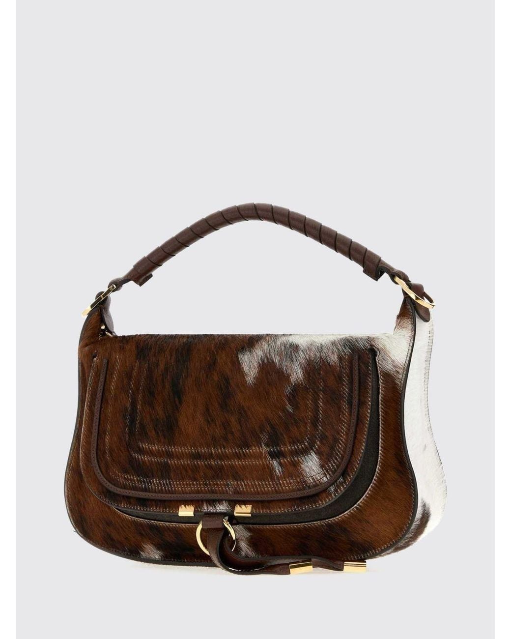Chloé Brown ChloÉ Marcie Animal Motif Leather And Pony Hair Handbag With Braided Handles