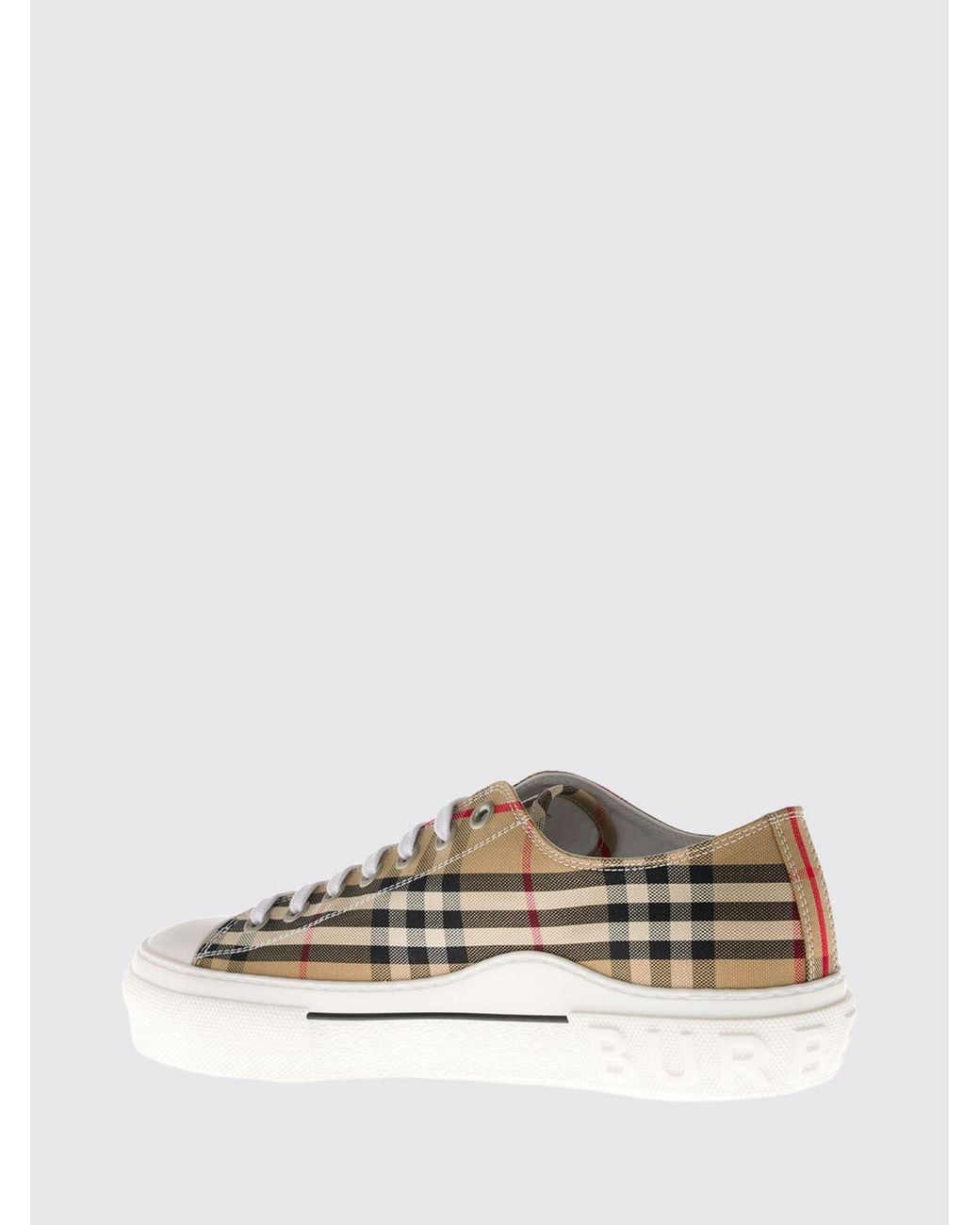 Burberry Natural Jack Vintage Check Cotton Sneakers With Rubber Toe Cap