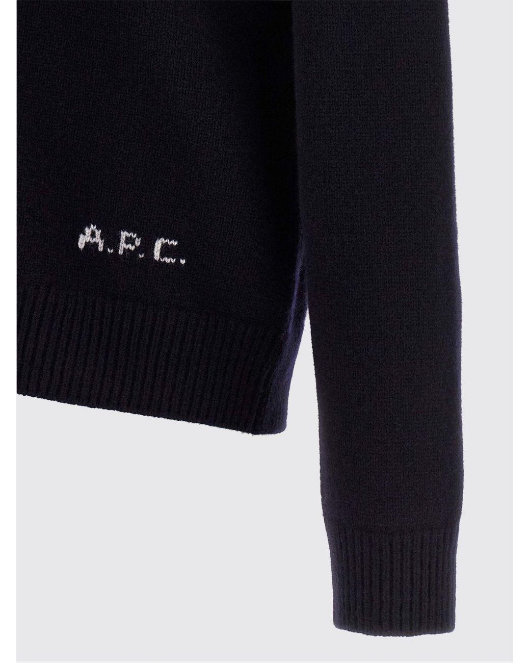 A.P.C. Blue V-Neck Pure Wool Cardigan With Contrast Logo for men