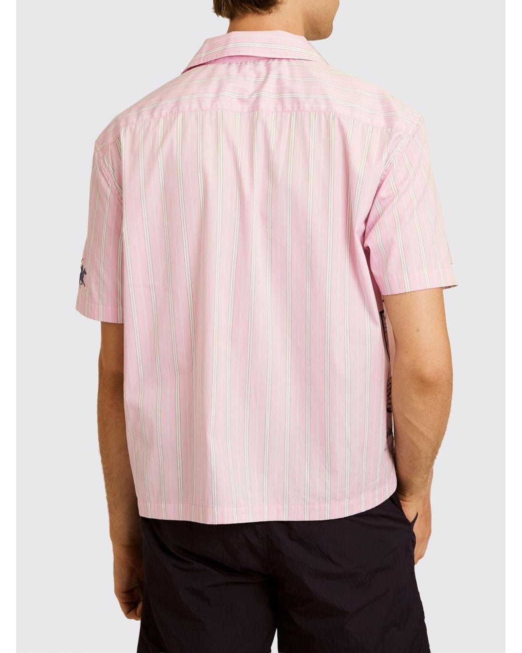 La Martina Pink Striped Relaxed Fit Cotton Shirt With Cuban Collar for men