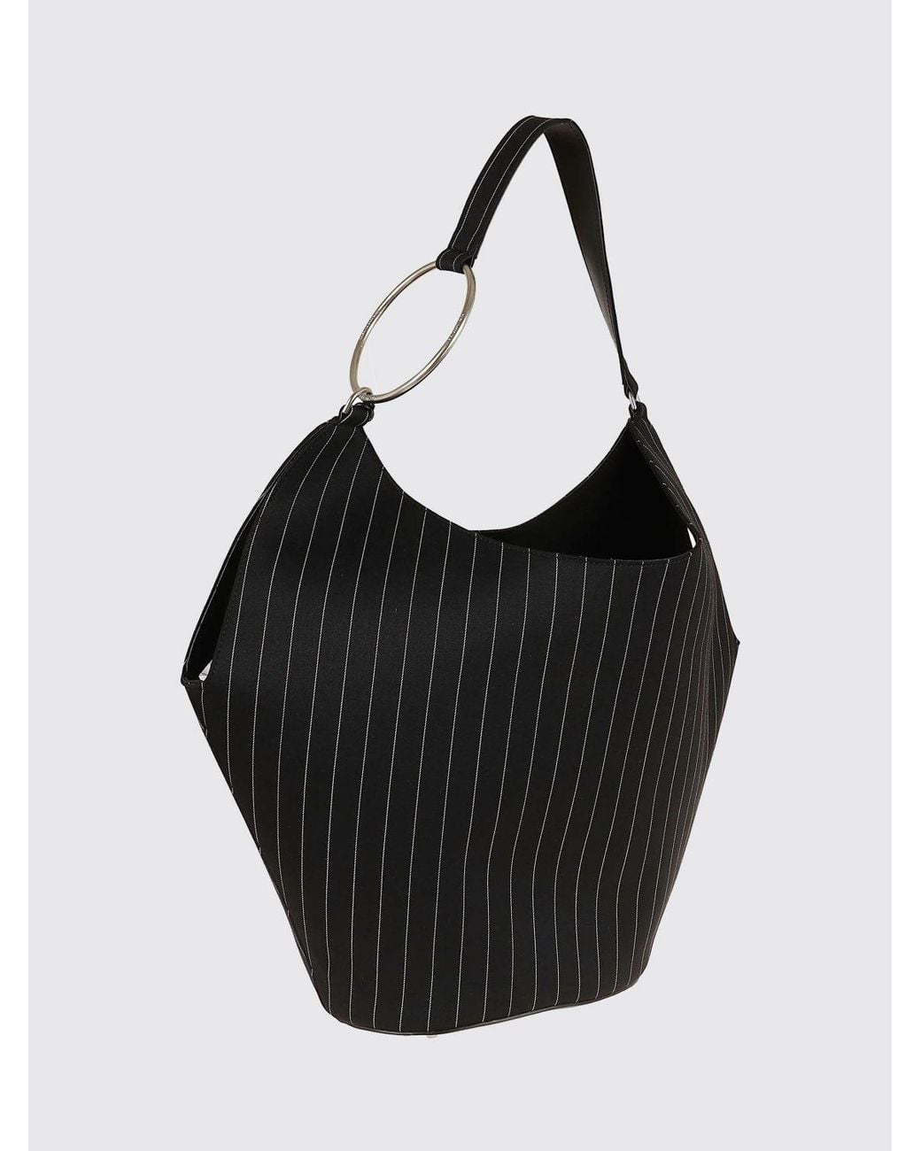 Dondup Black Pinstriped Wool Shoulder Bag With Removable Pouch