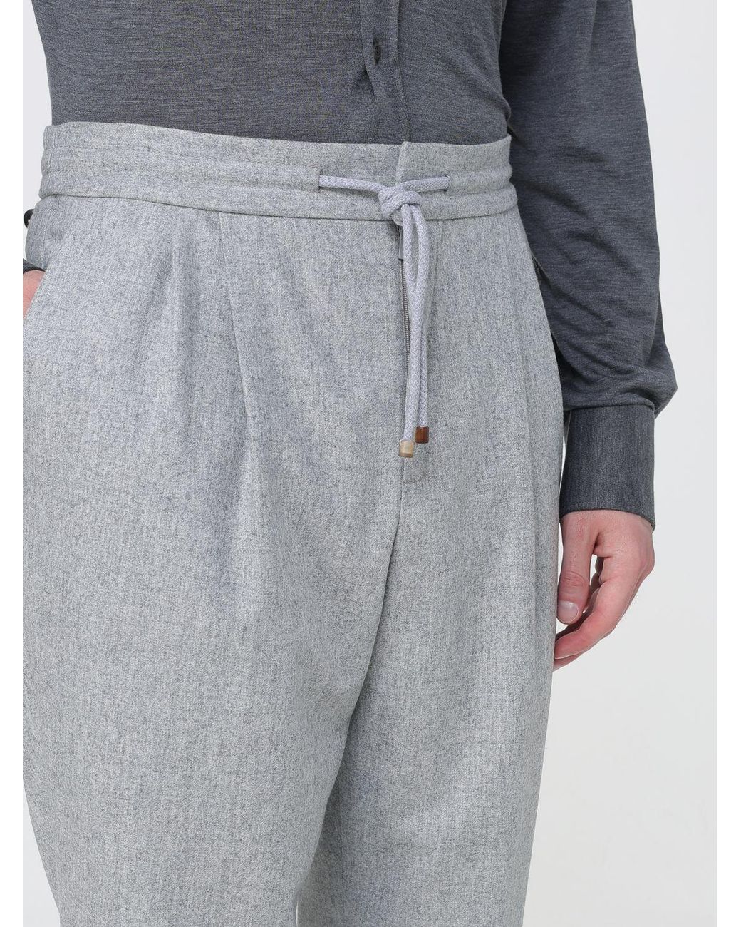 Brunello Cucinelli Gray Virgin Wool Slim Fit Trousers With Drawstring Waist for men