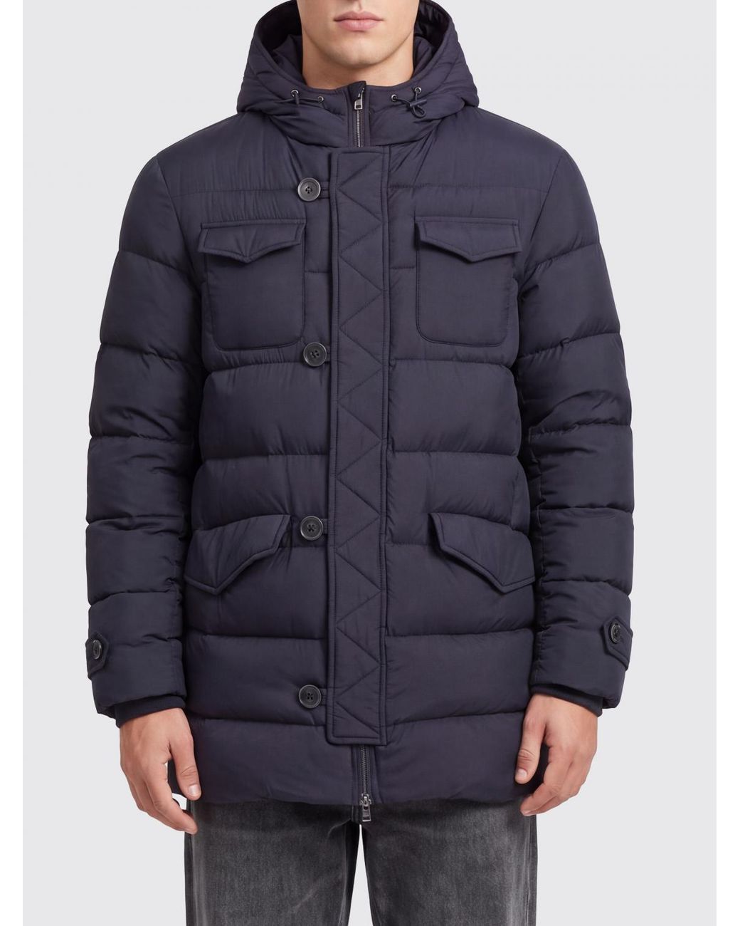 Herno Blue Eskimo Waterproof Nylon Short Down Jacket With Goose Down Padding for men