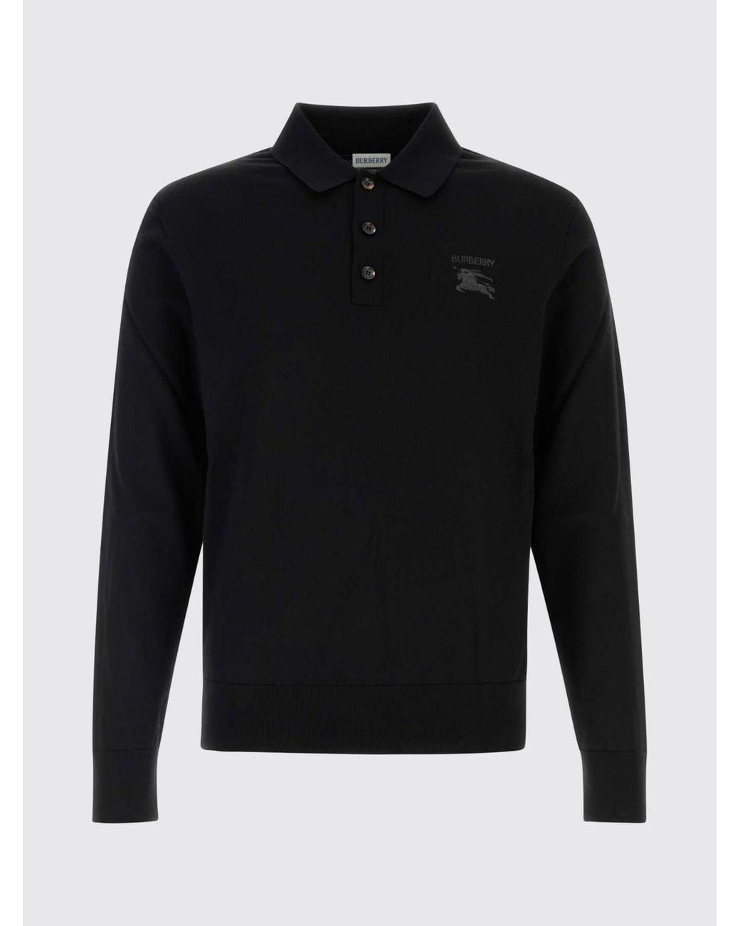 Burberry Blue Ekd Logo Long-Sleeved Knitted Wool Polo for men