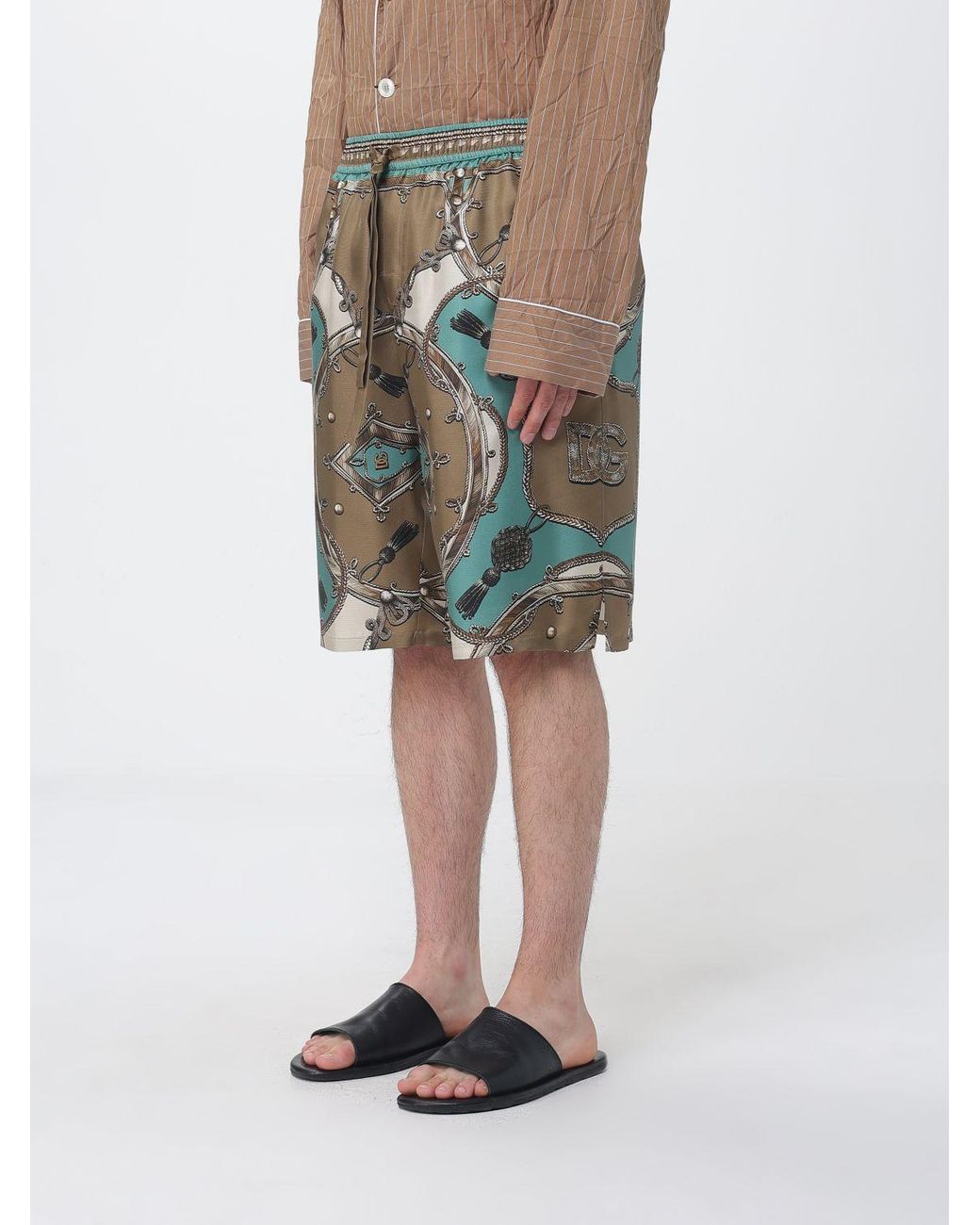 Dolce & Gabbana Green Dolce &Amp Gabbana Printed Silk Shorts for men