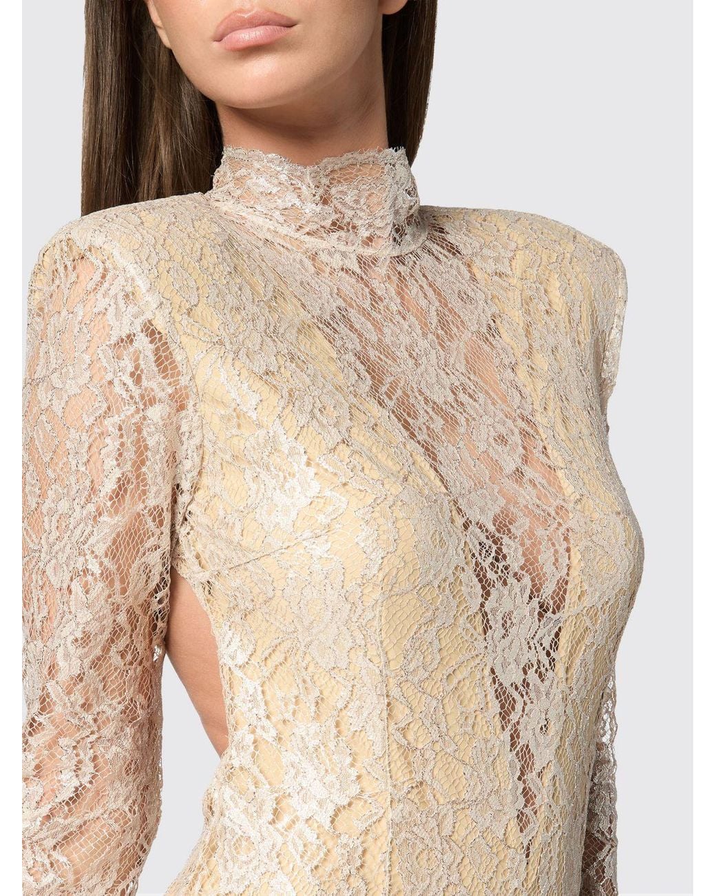Philipp Plein Natural Lace Long Dress