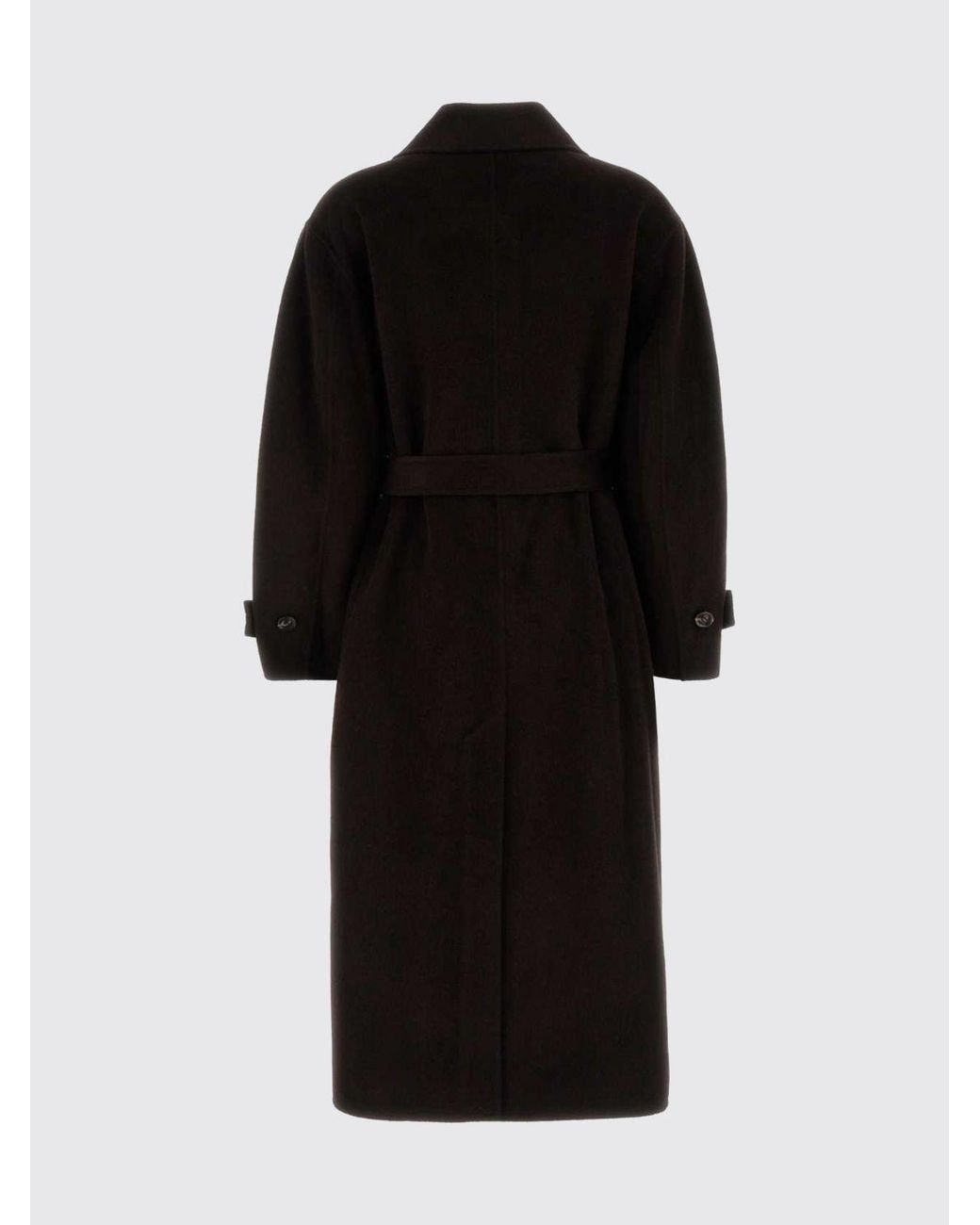 Soeur Brown Long Double-Breasted Wool Blend Coat With Tie-Waist Belt