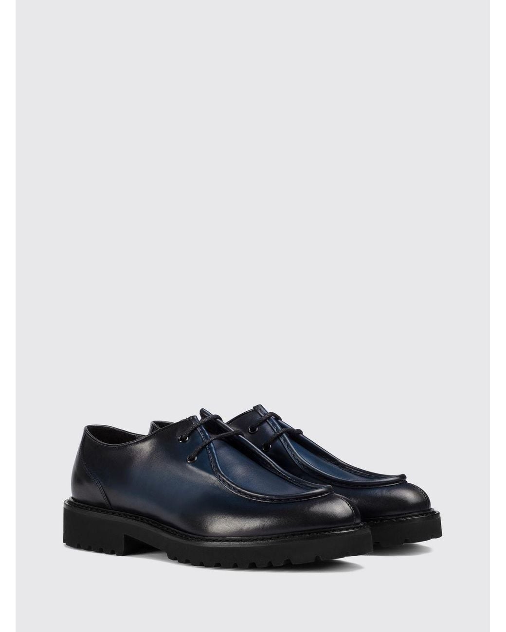 Doucal's Blue Smooth Leather Derby Shoes With Raised Apron And Rubber Sole for men