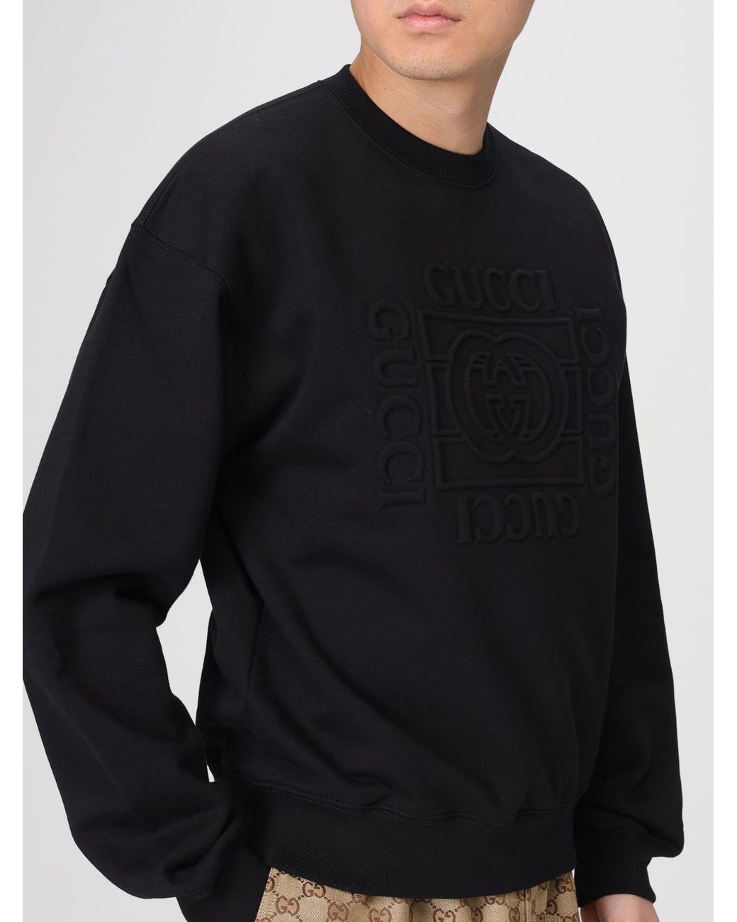 Sudadera De Cuello Redondo De Algodón Gucci de hombre de color Black