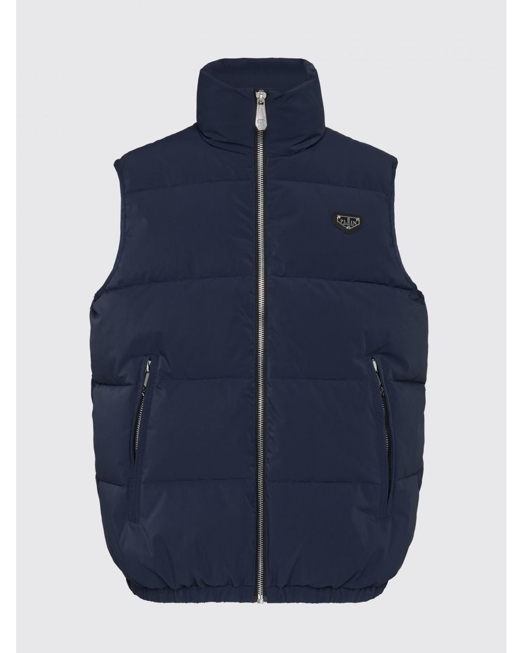Philipp Plein Blue High Neck Padded Technical Fabric Vest With Zip for men