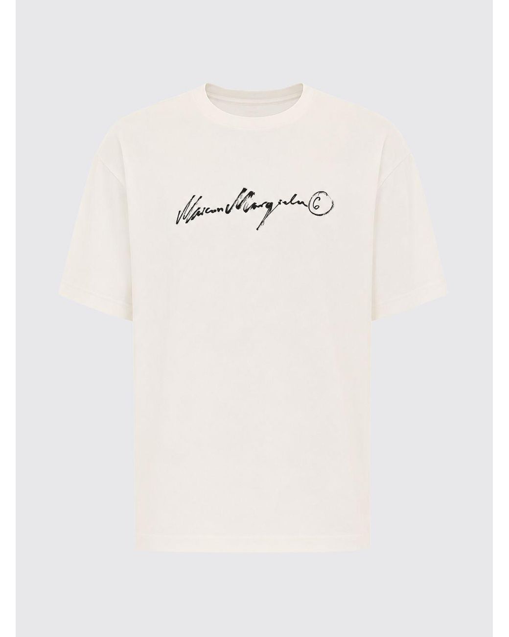 MM6 by Maison Margiela White Cotton T-Shirt With Slogan Print And Dropped Shoulders for men