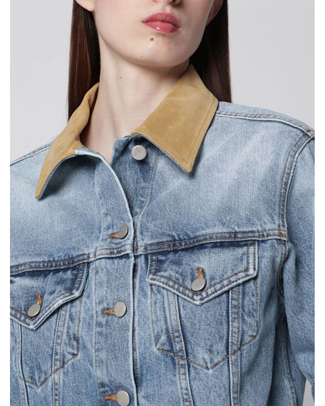 Rohe Blue Cropped Cotton Jacket With Contrasting Velvet Collar