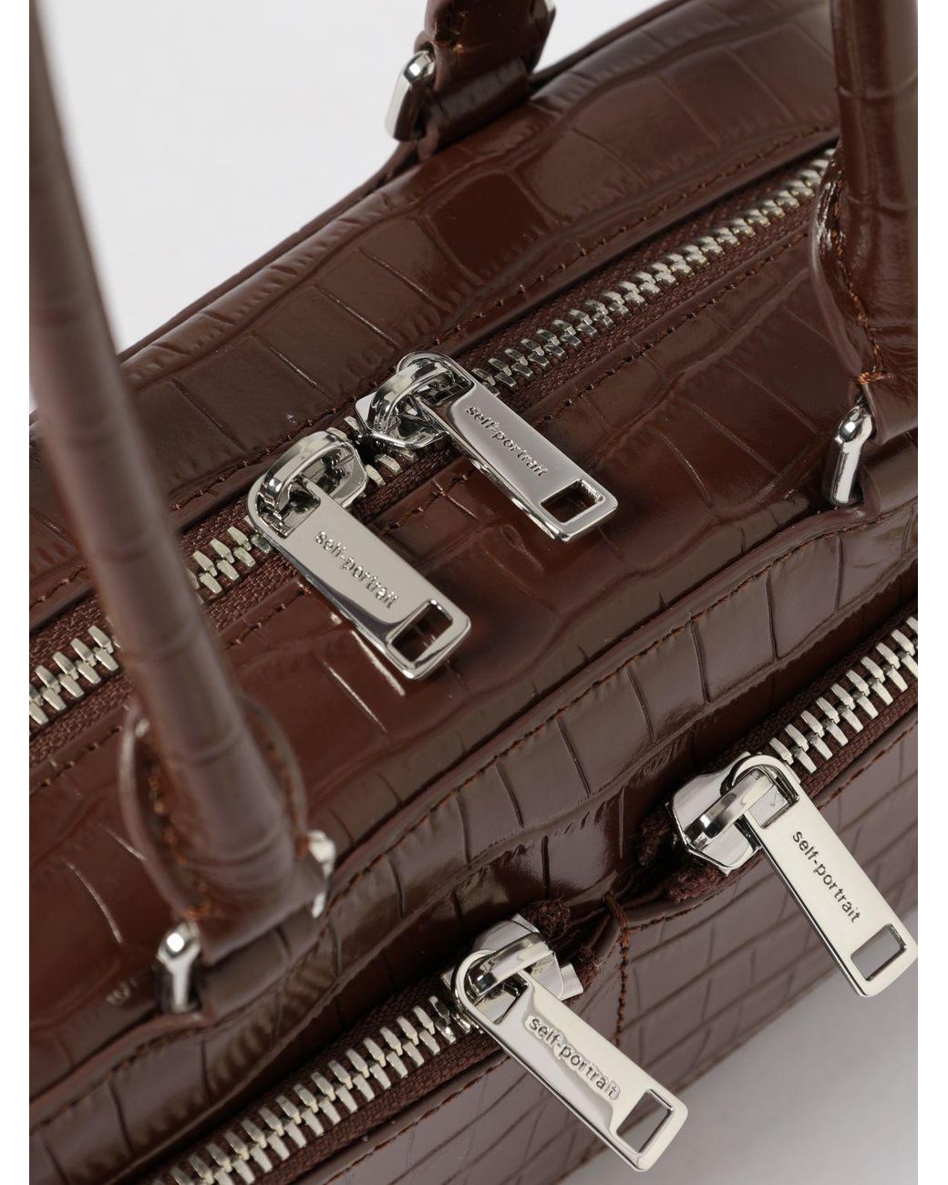 Self-Portrait Brown Mini Croc Leather Shoulder Bag
