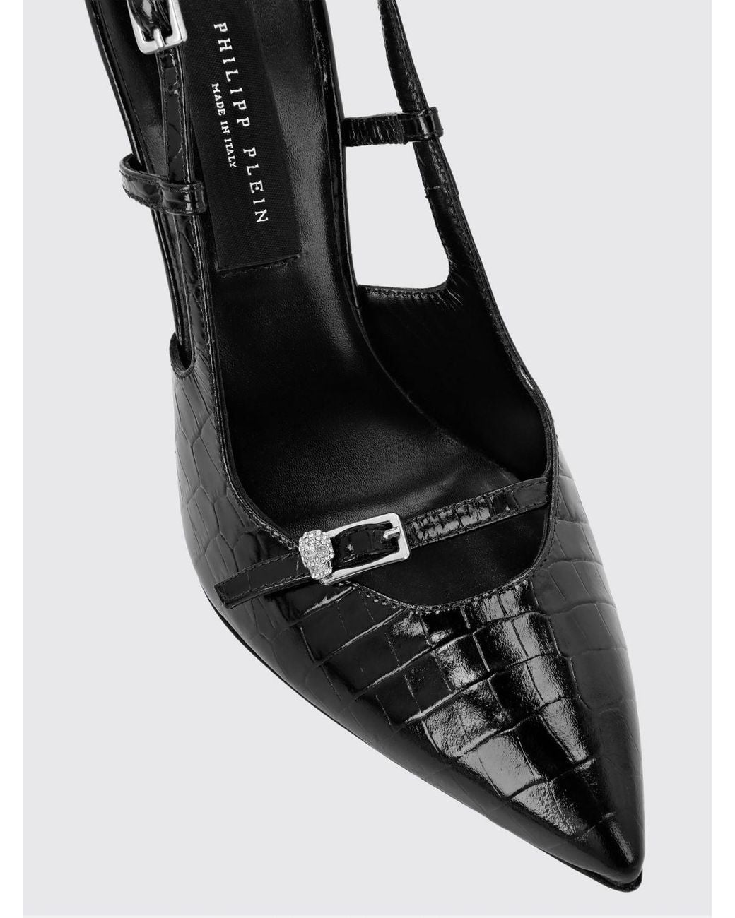 Philipp Plein Black Croc-Effect Leather Slingback Pumps With Stiletto Heel