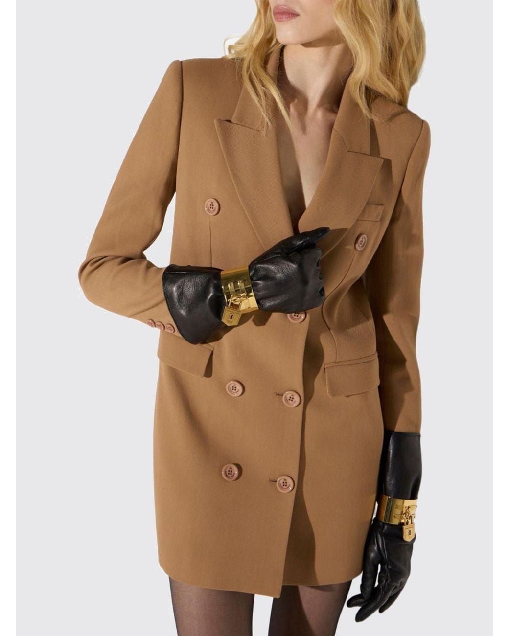 Elisabetta Franchi Natural Double-Breasted Slim Fit Mini Blazer Dress