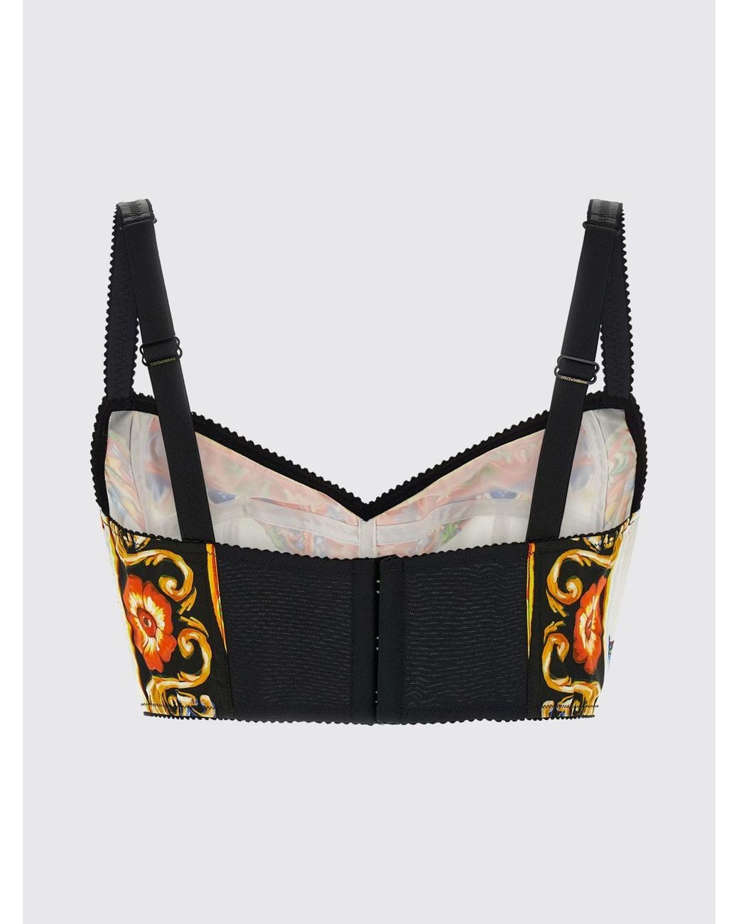 Dolce & Gabbana White Dolce &Amp Gabbana Cropped Cotton-Blend Bustier With Carretto Siciliano Print