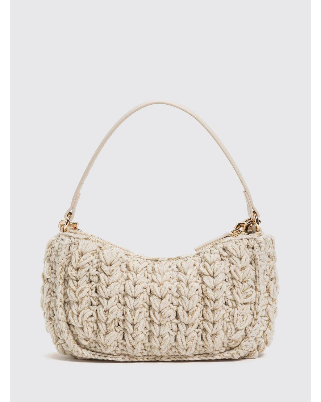 Twinset Natural Liliane Crochet Shoulder Bag With Chain Mail Appliqués